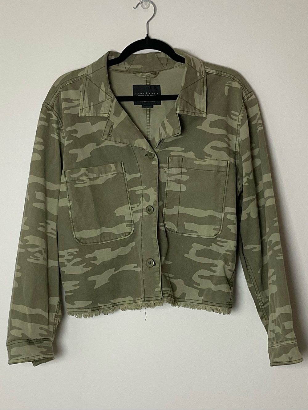 Sanctuary Olive Green Cropped Camo Jacket Military Utility Size Large
